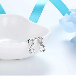 925 Sterling Silver Infinity Charm Studs Women Earrings